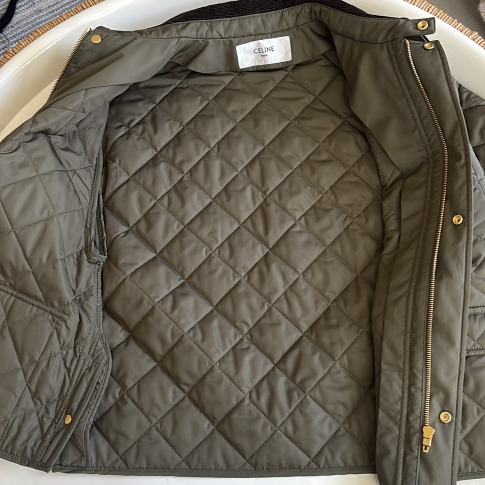 Celine Quilted Puffer Jacket - Dark Green and Brown. Hunting jacket - Picture 6 of 11